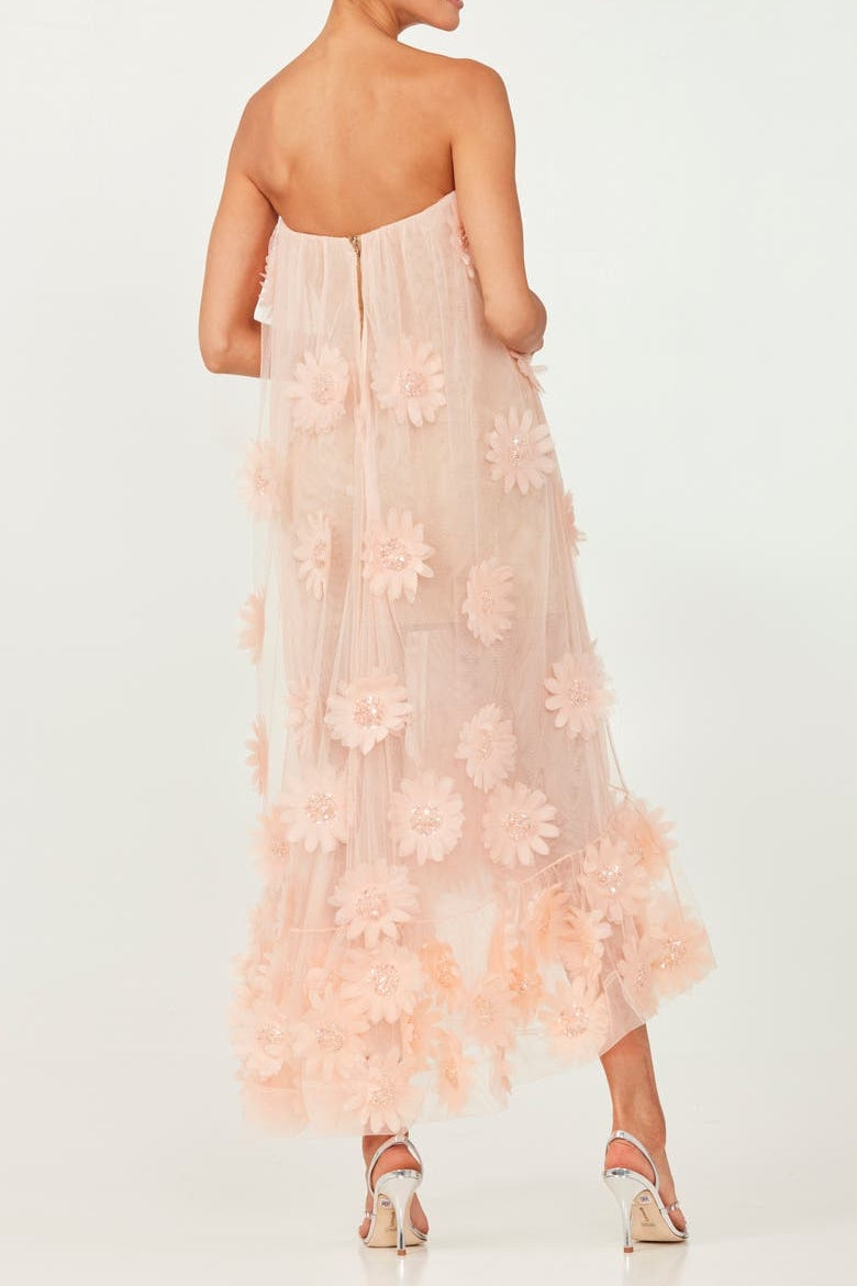 3D Floral Strapless Tulle Dress