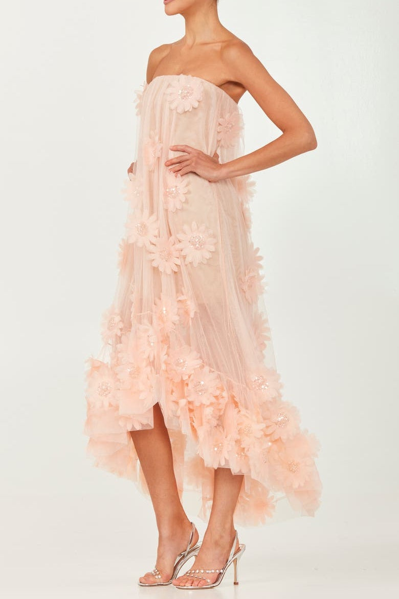 3D Floral Strapless Tulle Dress
