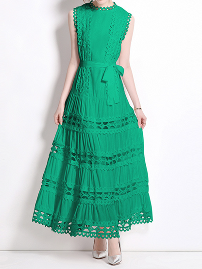 Round Neck Sleeveless Lace Cutout Dress