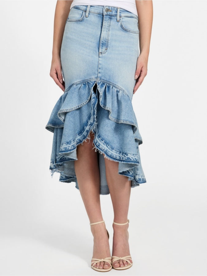 Layered Hem Denim Skirt