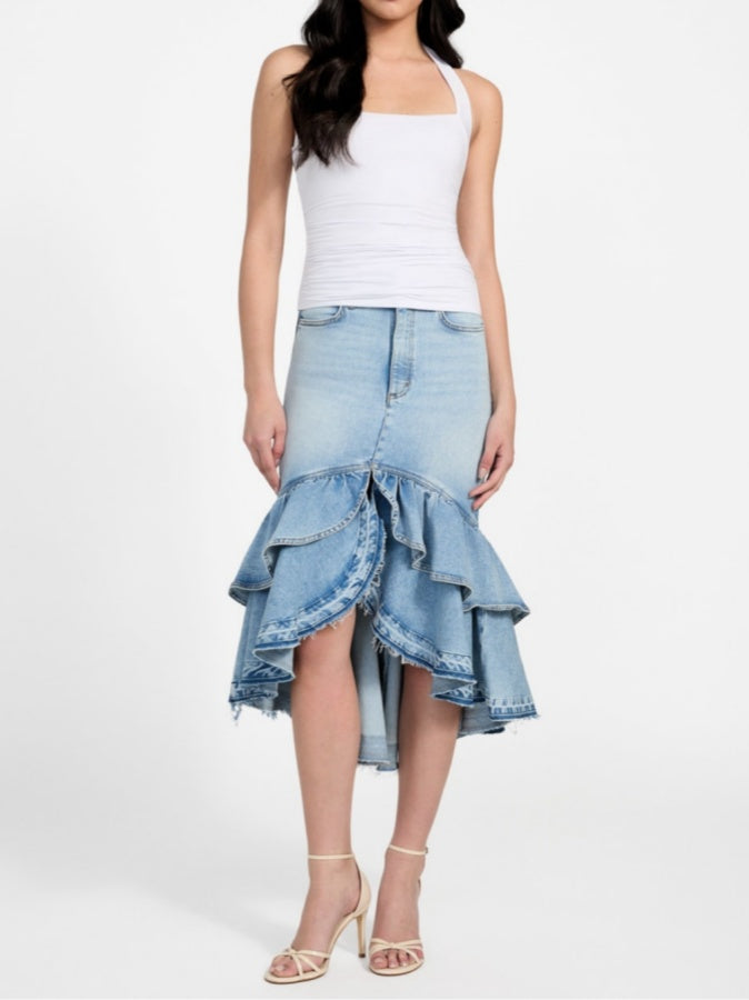 Layered Hem Denim Skirt