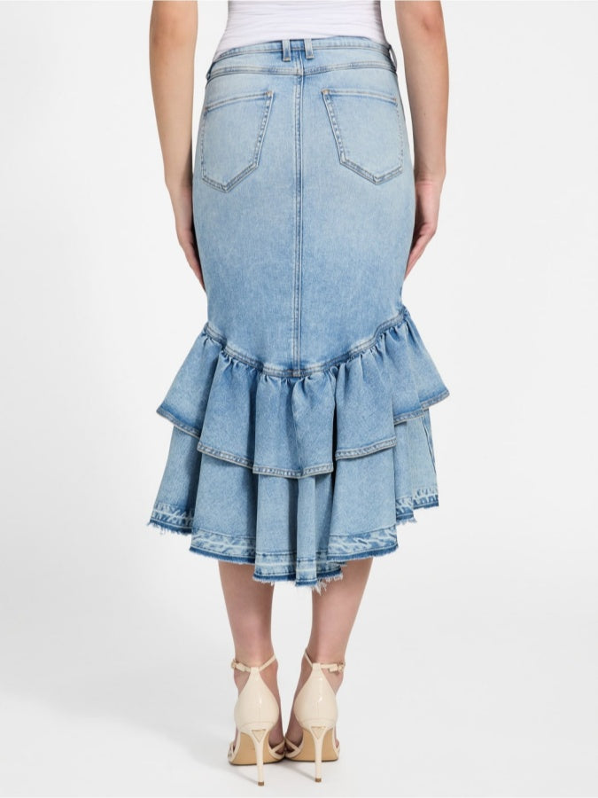 Layered Hem Denim Skirt
