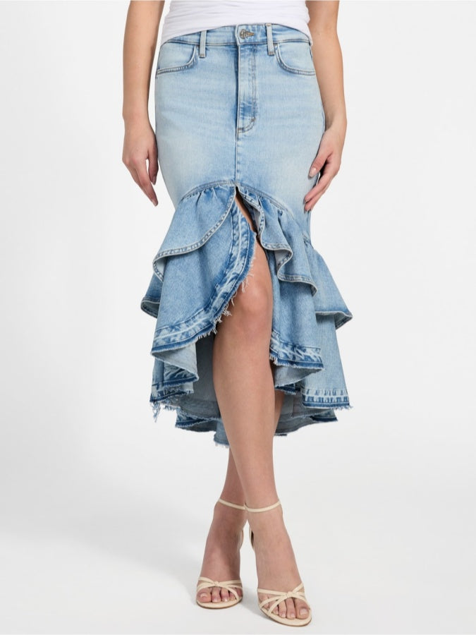Layered Hem Denim Skirt