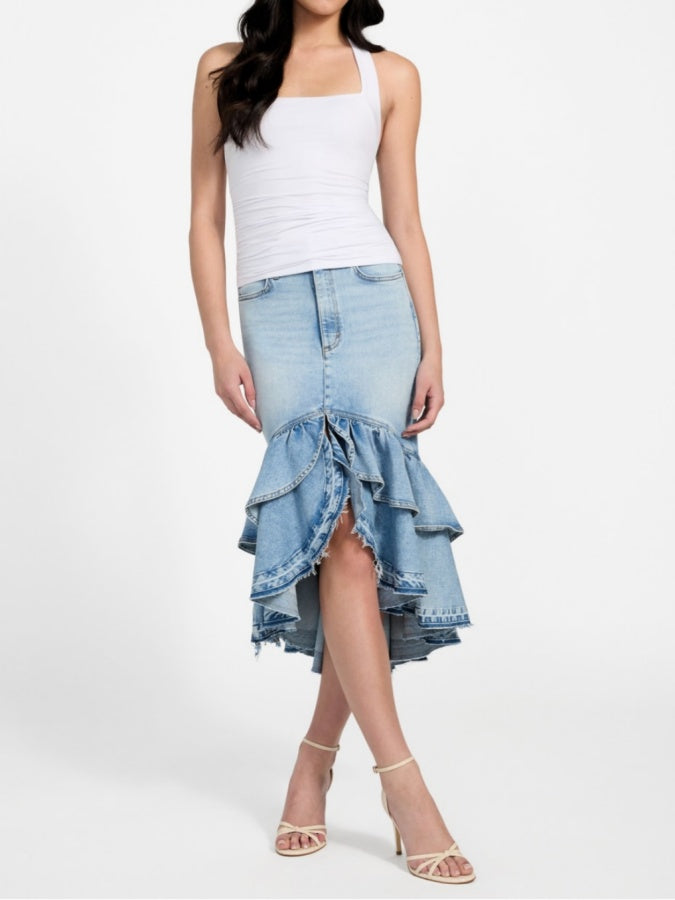 Layered Hem Denim Skirt