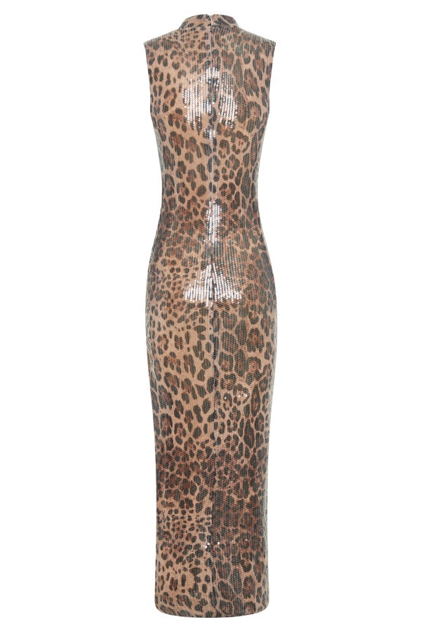 Leopard Print Sequin Midi Dress