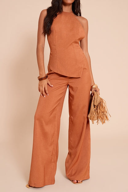 Textured Woven Halter Neck Jumpsuit