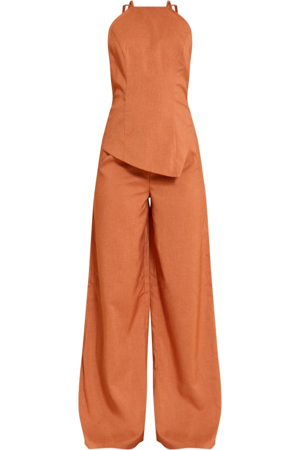 Textured Woven Halter Neck Jumpsuit