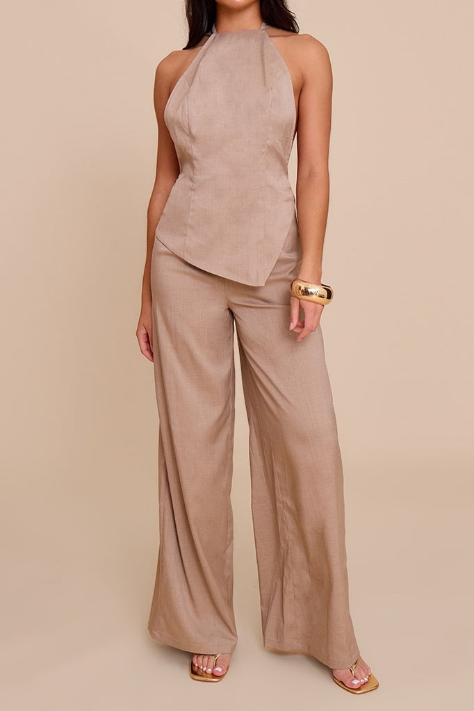 Textured Woven Halter Neck Jumpsuit