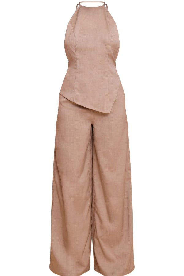 Textured Woven Halter Neck Jumpsuit