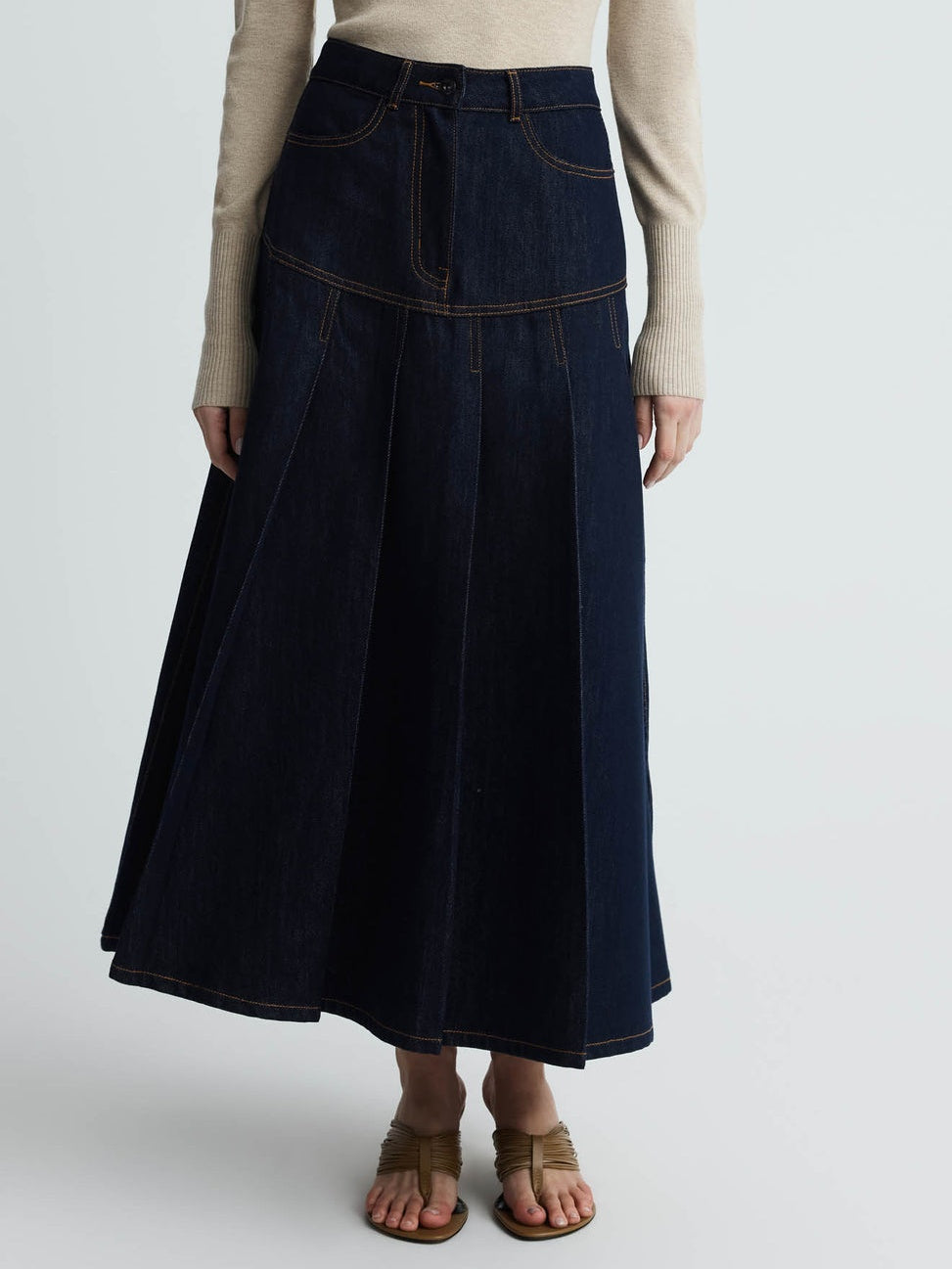Pleated Denim Skirt