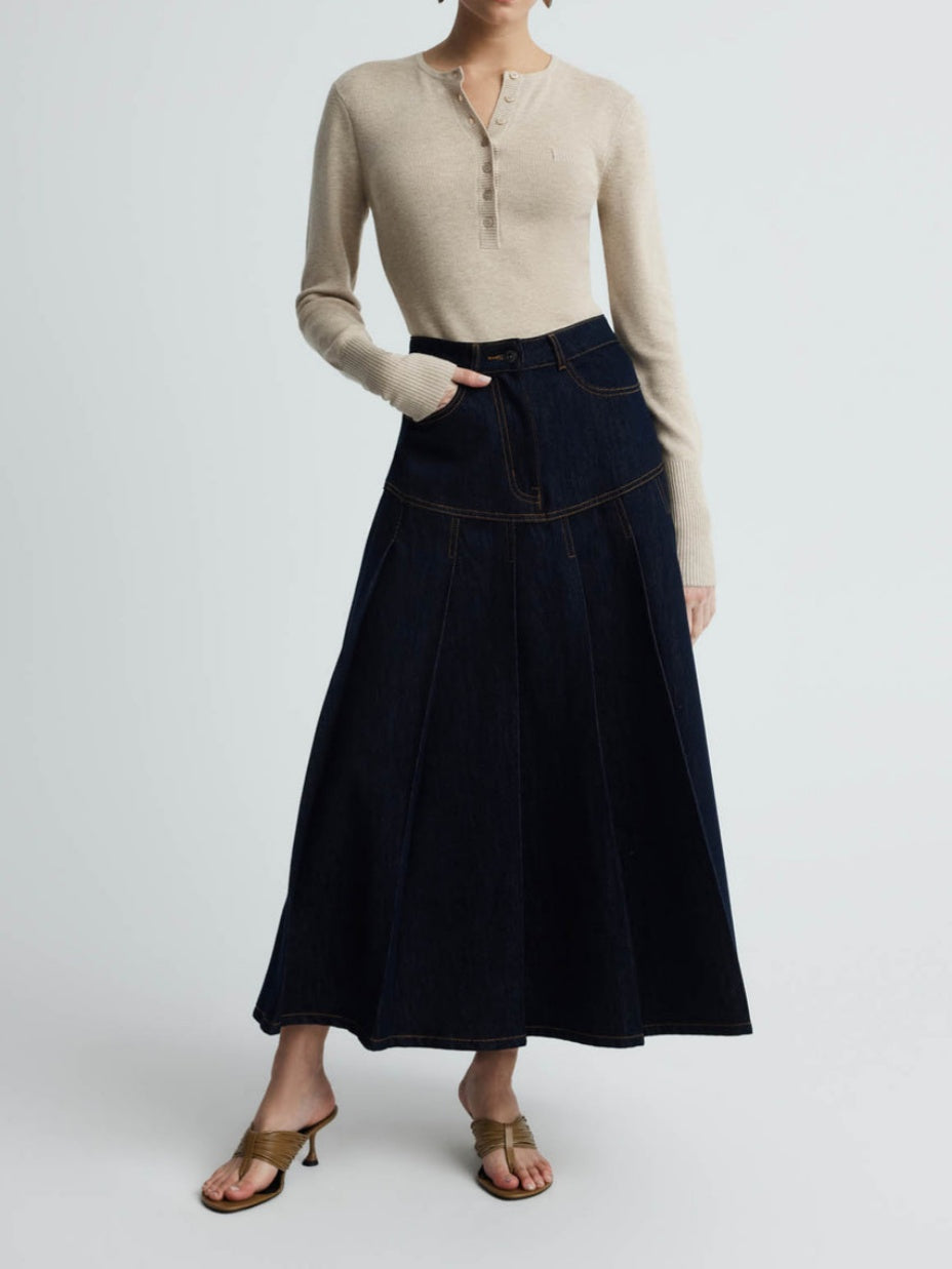 Pleated Denim Skirt