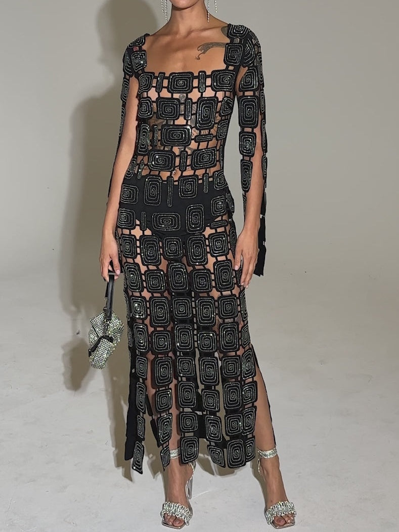 Stunning Rhinestone Midi Dress