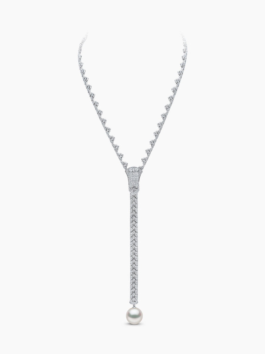 Pearl And Diamond Zipper Necklace