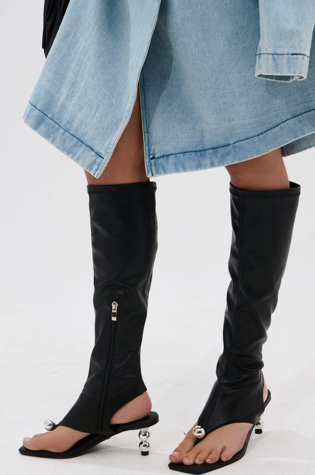 BLACK STRETCH SANDAL BOOT