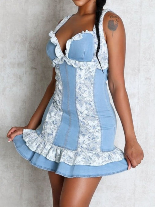 Lace Denim Mini Dress