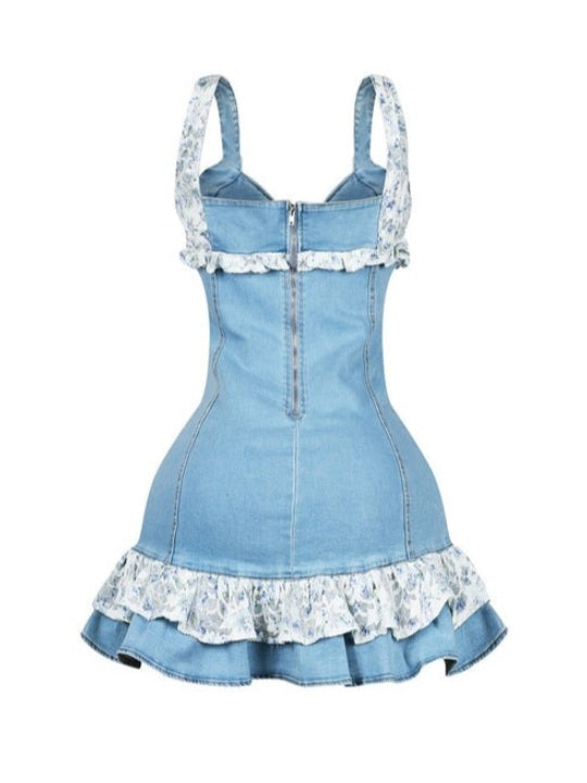 Lace Denim Mini Dress