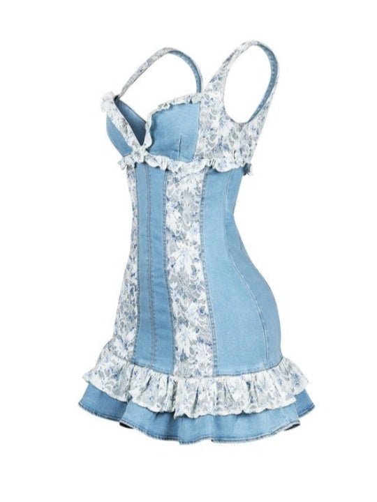 Lace Denim Mini Dress