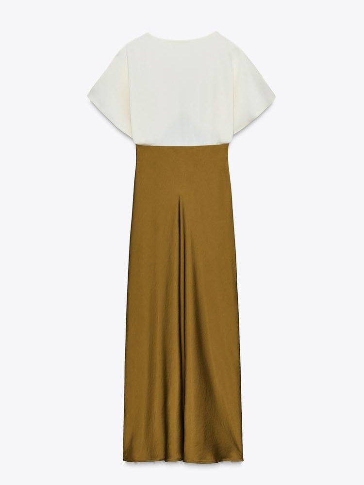 V-neck Lace Detail Contrast Dress