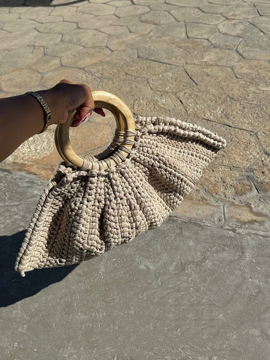 Wooden Ring Handle Woven Bag