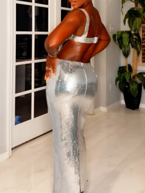 Sequin Cut Out Maxi Dress