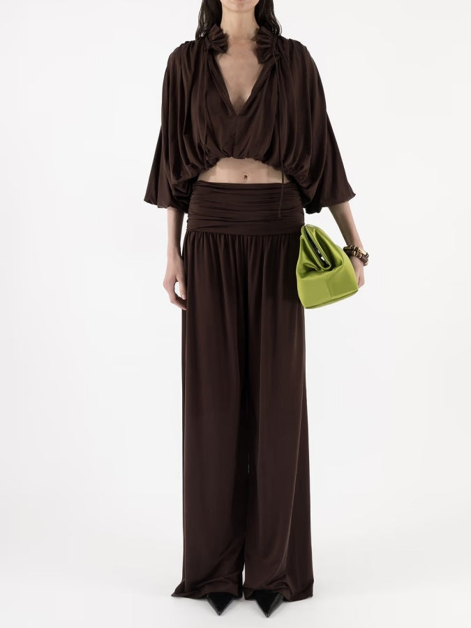 Ruffled Shirt And Wide-leg Pants Two-piece Set