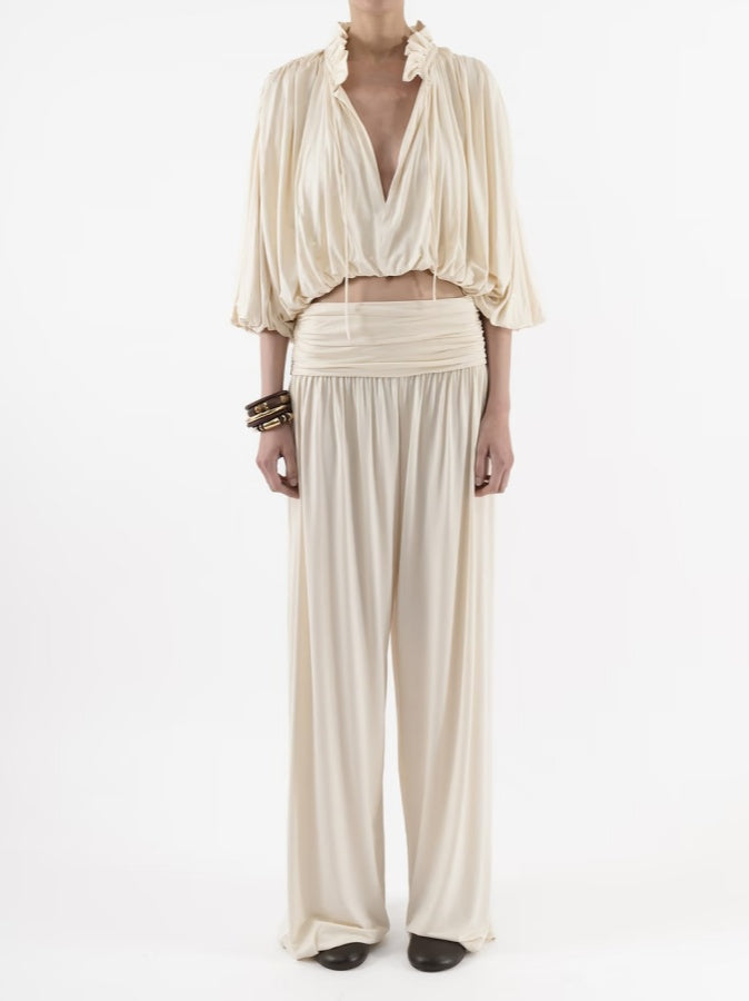Ruffled Shirt And Wide-leg Pants Two-piece Set