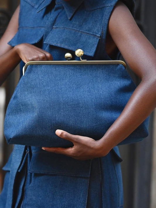 Classic Kisslock Denim Clutch