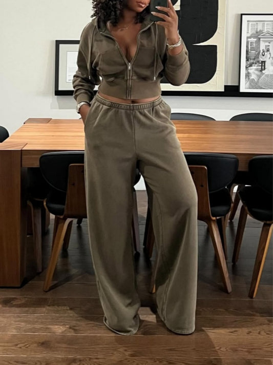 Vintage Baggy Wide-Leg Sweatpants Set