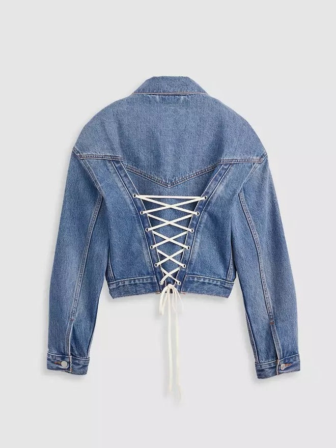 Lace-Back Denim Jacket