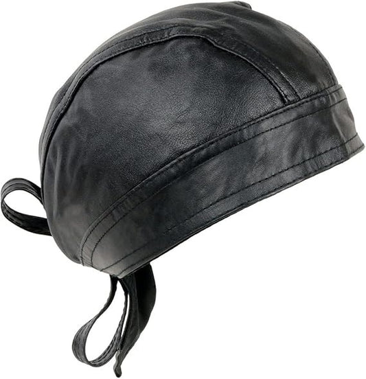 Black Leather Skull Cap