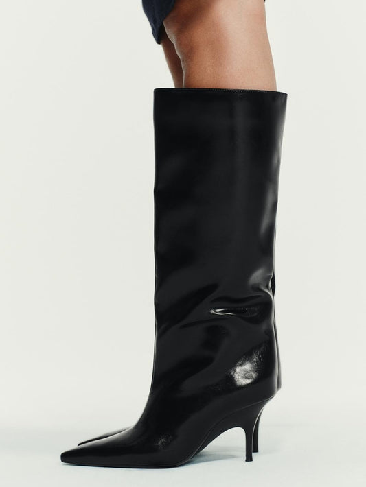 Pointed Toe Kitten Heel High Boots
