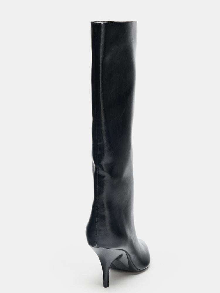 Pointed Toe Kitten Heel High Boots