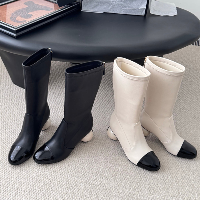 Ball-heeled Elastic Zipper Boots