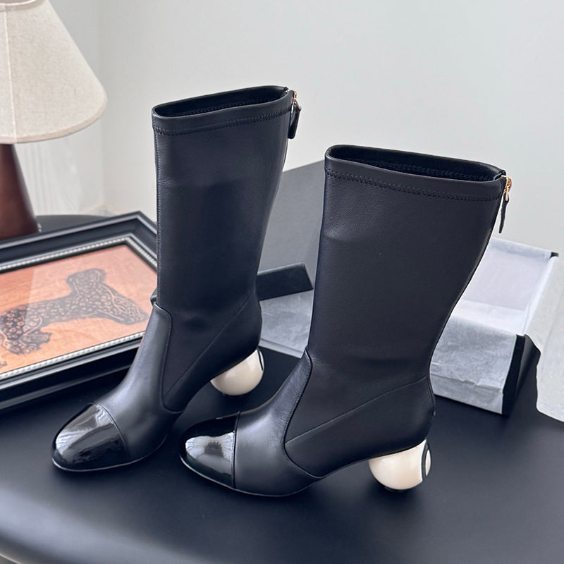 Ball-heeled Elastic Zipper Boots