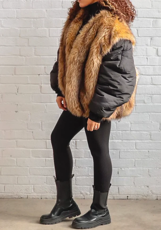 Fab Black Faux Fur Bomber Jacket