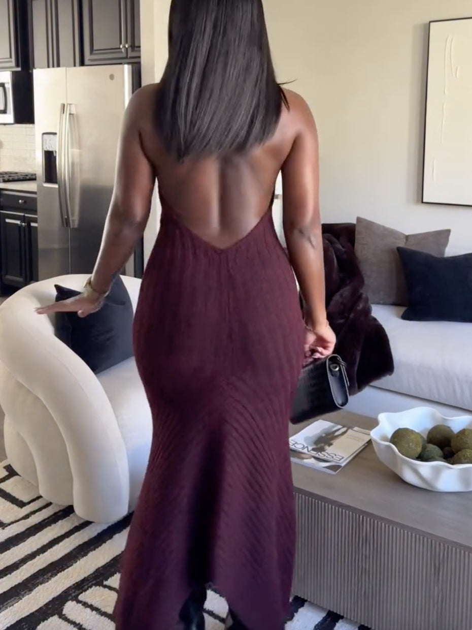Backless Halter Neck Knit Dress