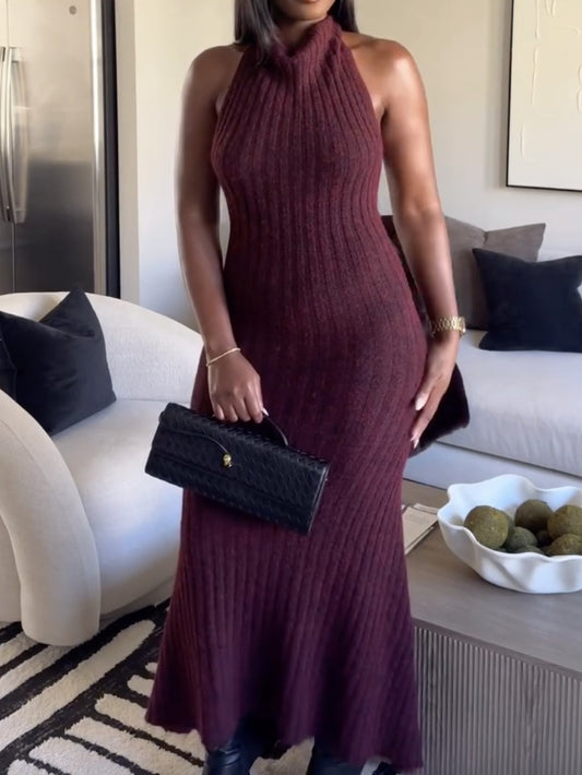 Backless Halter Neck Knit Dress
