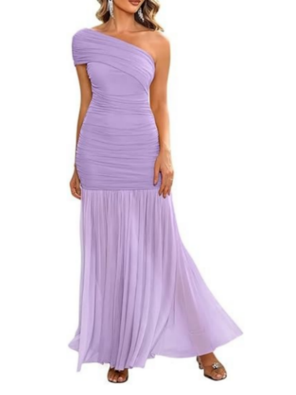 Elegant One Shoulder Sleeveless Ruched Bodycon Maxi Dress