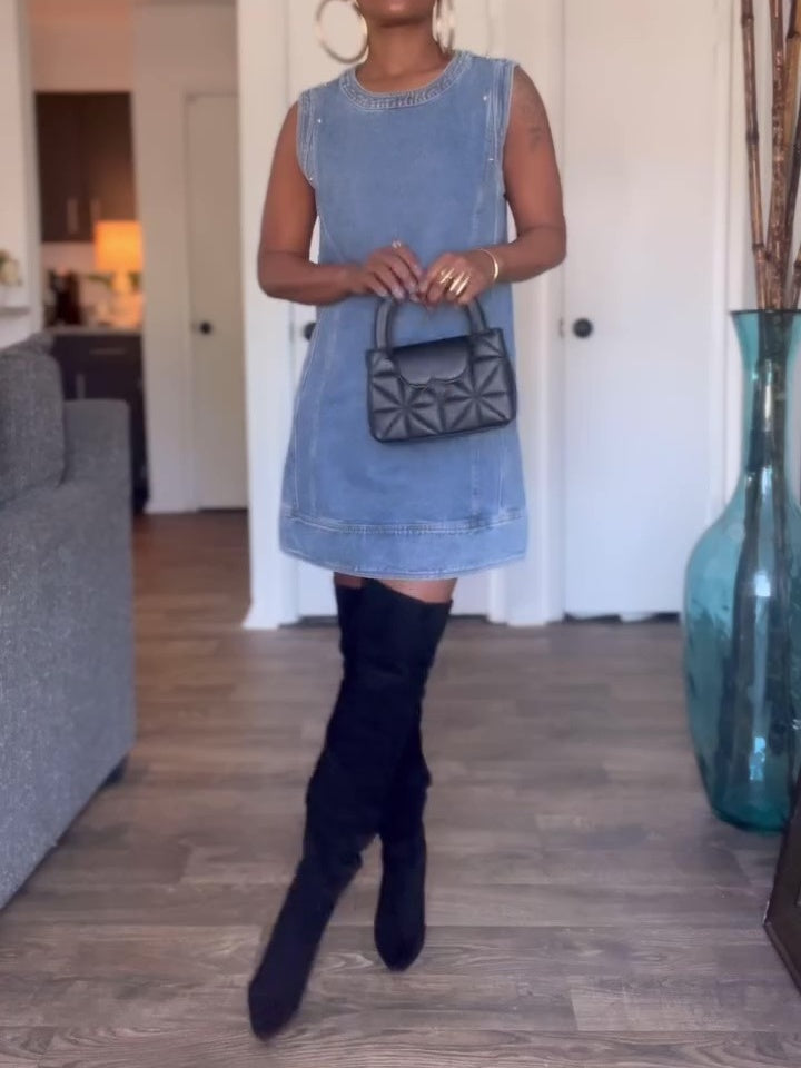 Detachable Sleeve Denim Dress