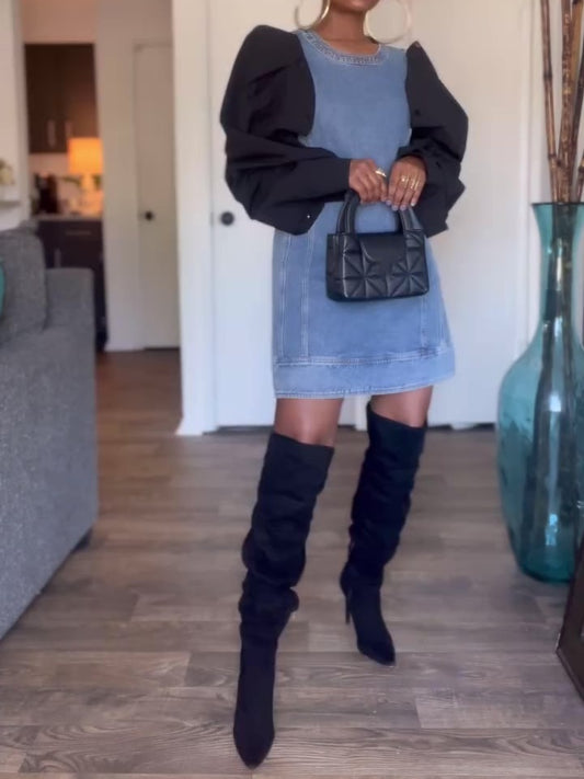 Detachable Sleeve Denim Dress