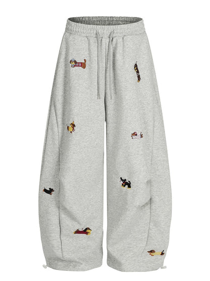 Embroidery Puppy Baggy Barrel Sweatpants