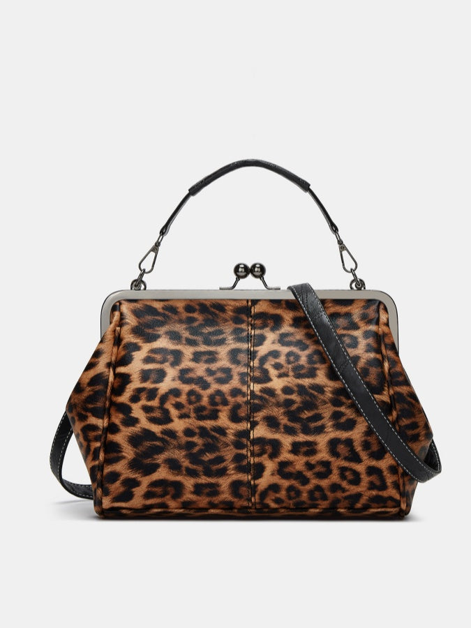 Leopard-Print Metallic Lock Bag