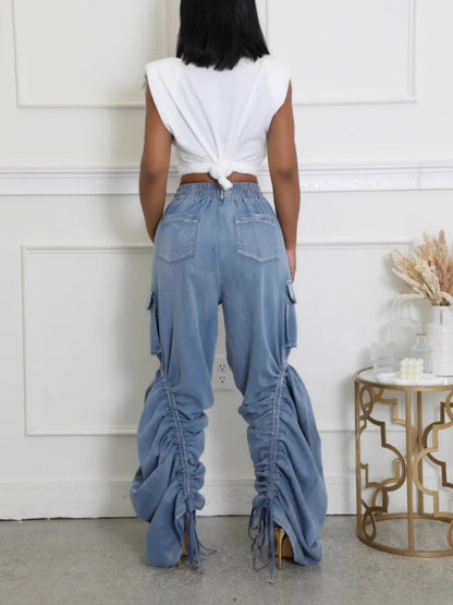 Ruched Cargo Denim Joggers