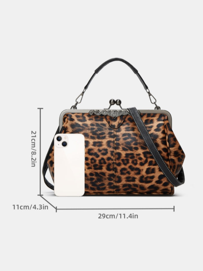 Leopard-Print Metallic Lock Bag