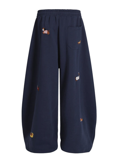 Embroidery Puppy Baggy Barrel Sweatpants