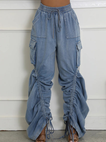 Ruched Cargo Denim Joggers