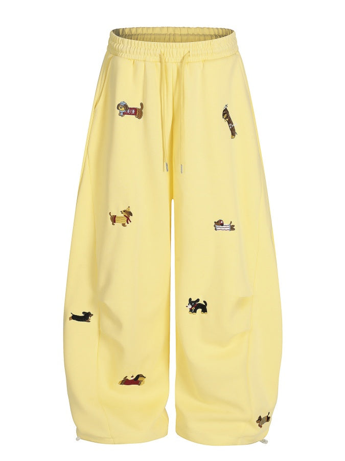 Embroidery Puppy Baggy Barrel Sweatpants