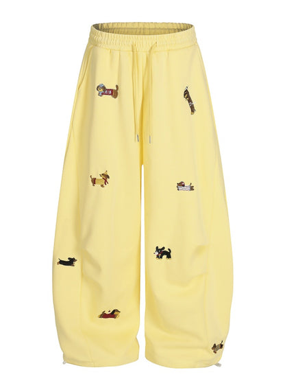Embroidery Puppy Baggy Barrel Sweatpants
