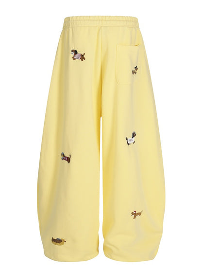 Embroidery Puppy Baggy Barrel Sweatpants