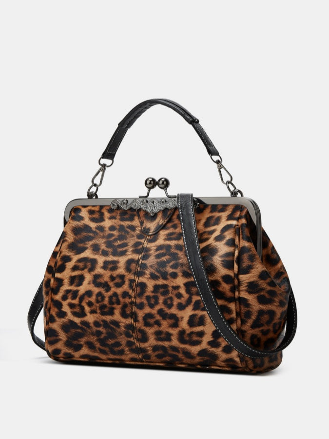 Leopard-Print Metallic Lock Bag